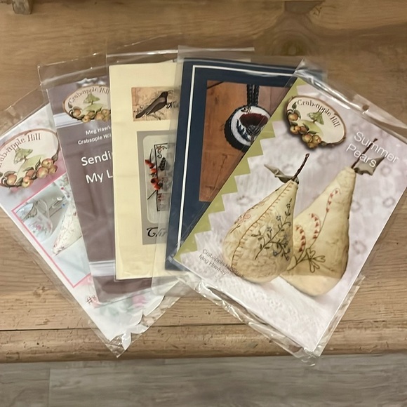 Five 5 Stitching Crafts Patterns Crabapple Hill Pincushion Heart Sampler Thistle - Picture 1 of 11